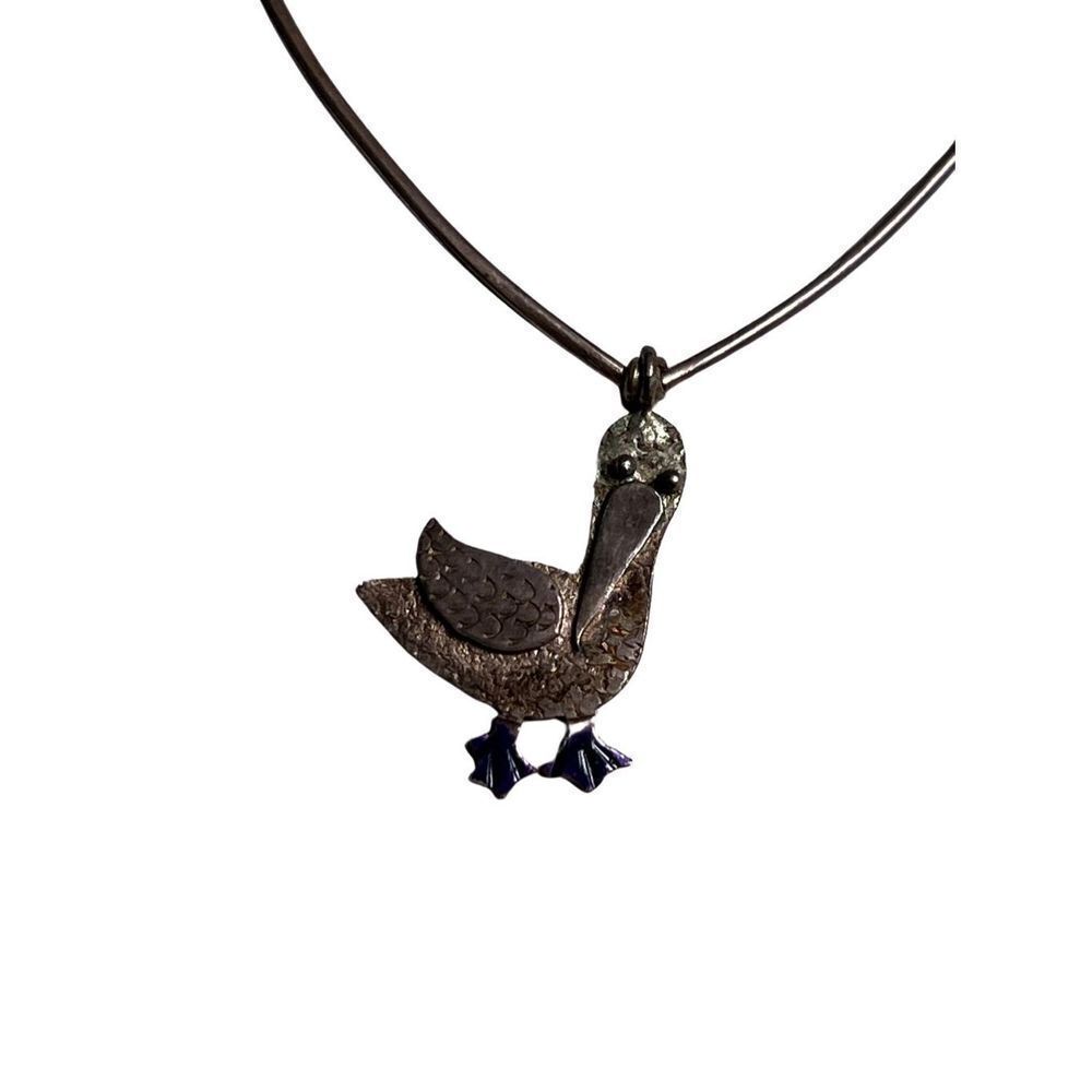 Vtg Artisan Native American Sterling Silver Stork Bird Pendent Necklace Signed